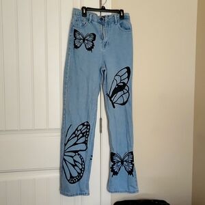 Simple Society Size 5 / 27 Blue StoneWashed Butterfly printed Women Jeans